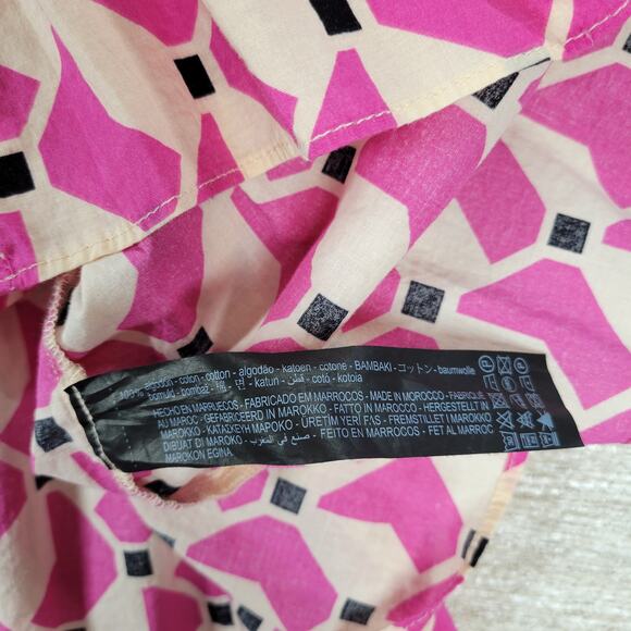 Zara Geometric Babydoll Dress Womens Medium Pink High Low Tunic Tiered Loose Fit - Picture 11 of 13